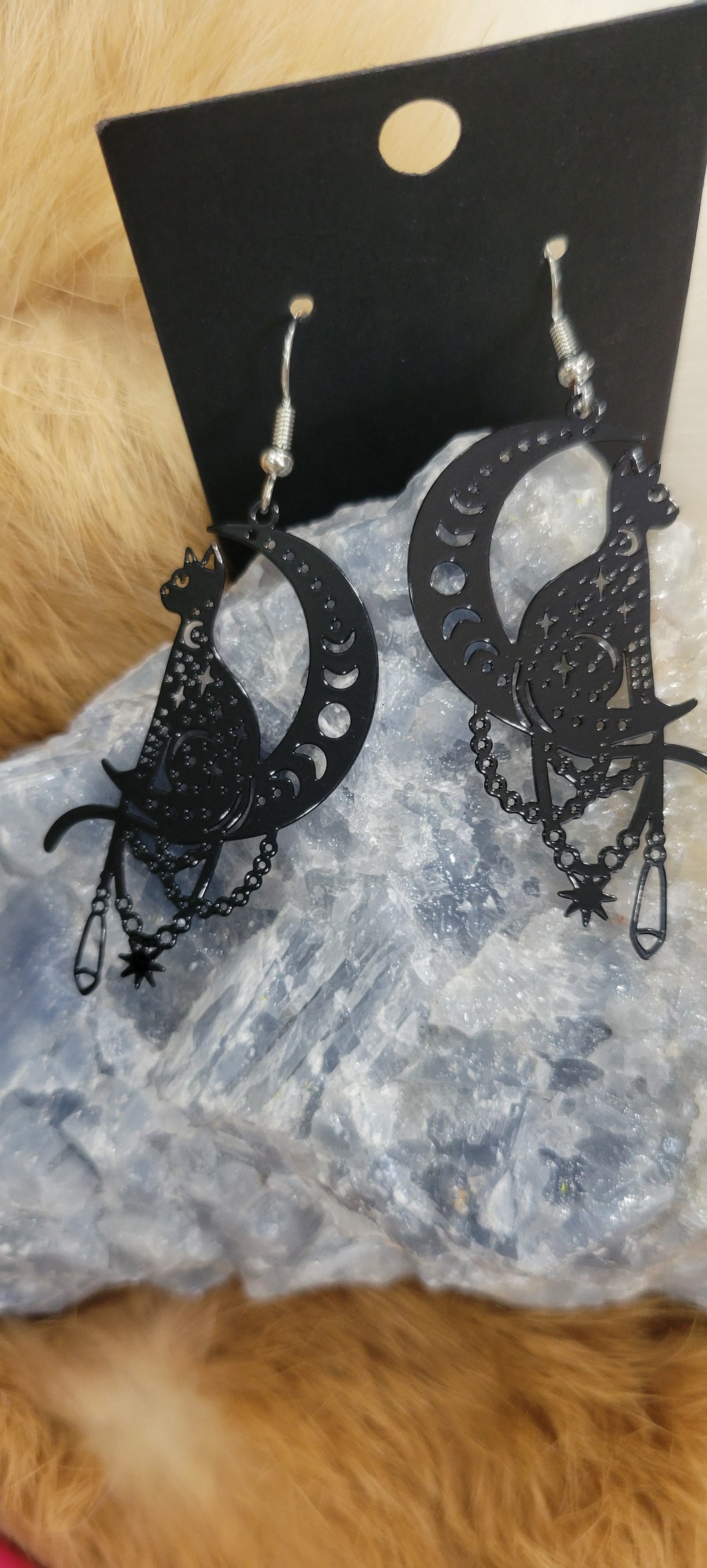 Celestial cat on the moon fashion earrings