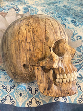 Load image into Gallery viewer, Hand carved tamarind wood and real bone skull
